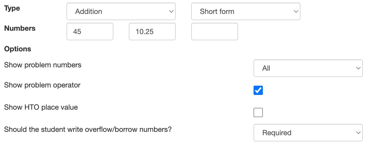 Configuring an addition problem