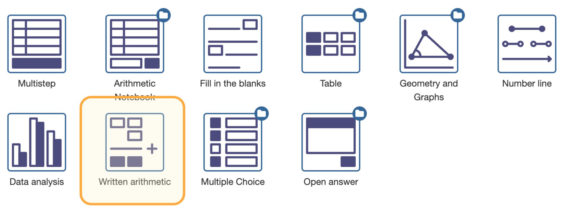 Selecting the Written Arithmetic question type