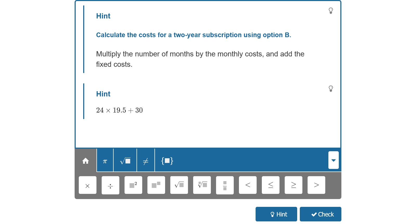 Custom hints showing in the Multistep question Custom hints showing in the Multistep question
