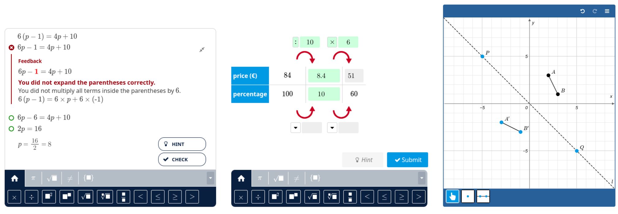 Some Algebrakit question types